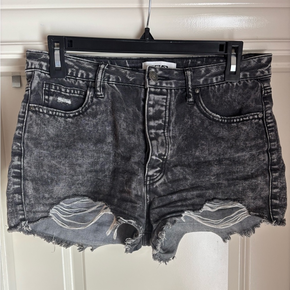 RSQ Black Jean Shorts Distressed Frayed Hem